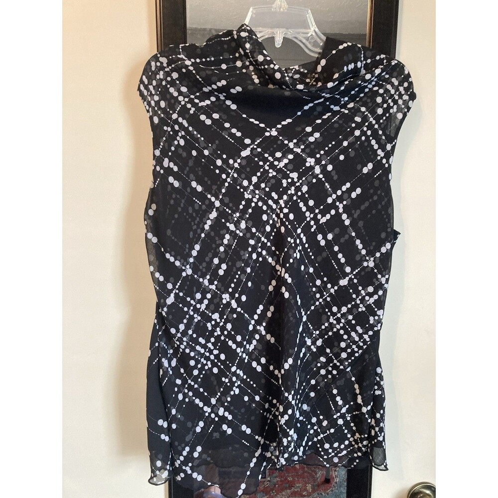 Dress Barn Top XL Black & White Dots Lightweight Lined Sleeveless Excellent